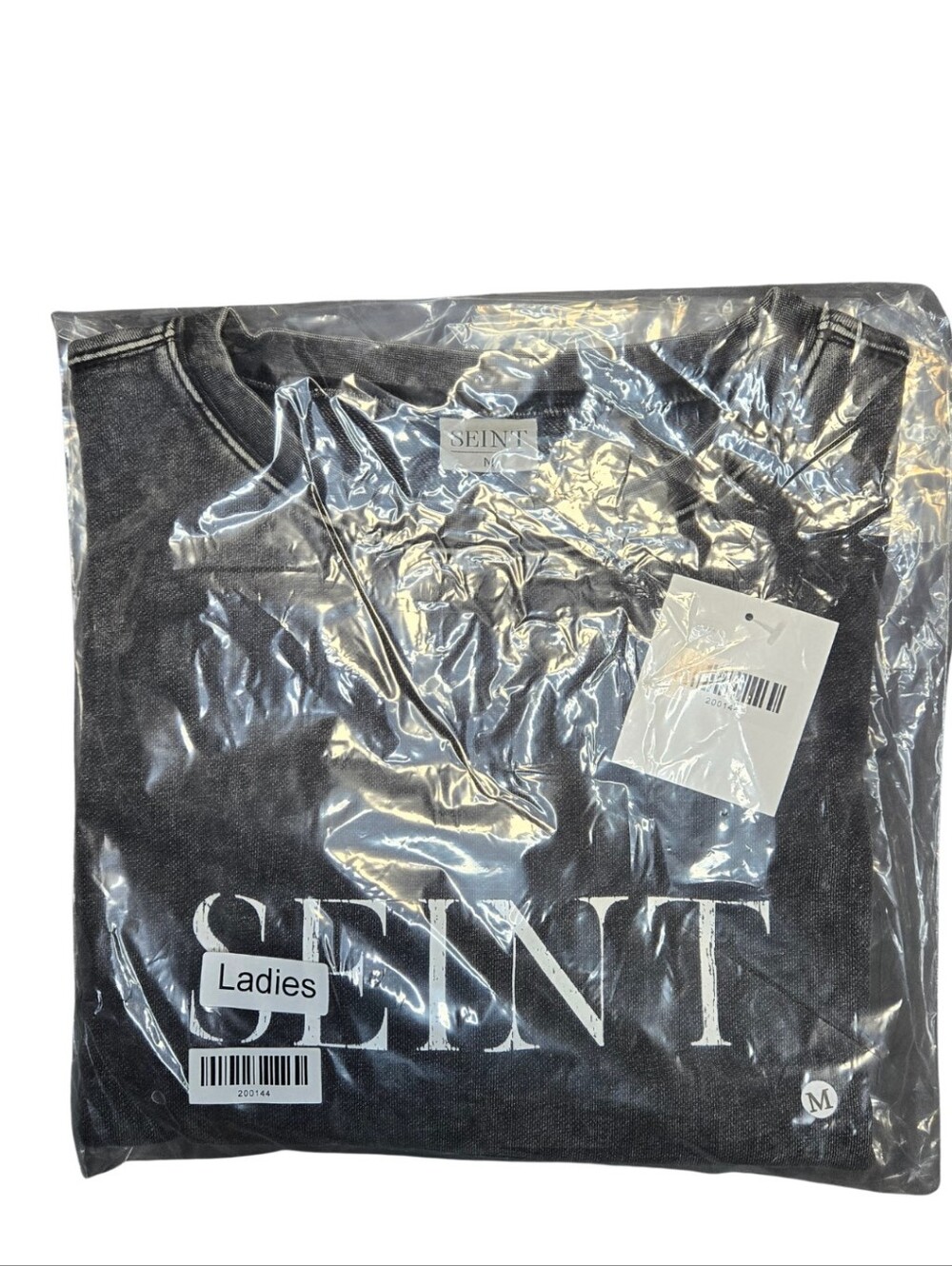 NWT Women Acid Washed "Seint" make up brand Black Cropped Sweatshirt Medium - Picture 5 of 5